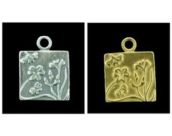 16mm Square Garden Pendant (1pc) Antique Silver Plated, Gold Plated, and Antique Copper Plated Brass JBB Findings, DIY Jewelry Supply