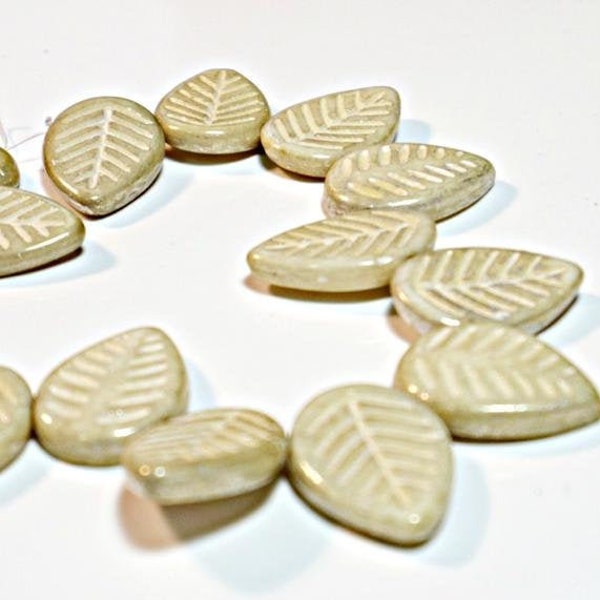 6pc Antique Ivory w/ Mercury Wash Carved Dogwood Leaf (16X12mm), DIY Jewelry Bead Supply