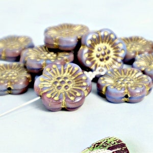 LAST ONES! 18mm Pink & Blue Blend w/Gold Wash Czech Glass Flower Beads (4pc), DIY Jewelry Bead Supply