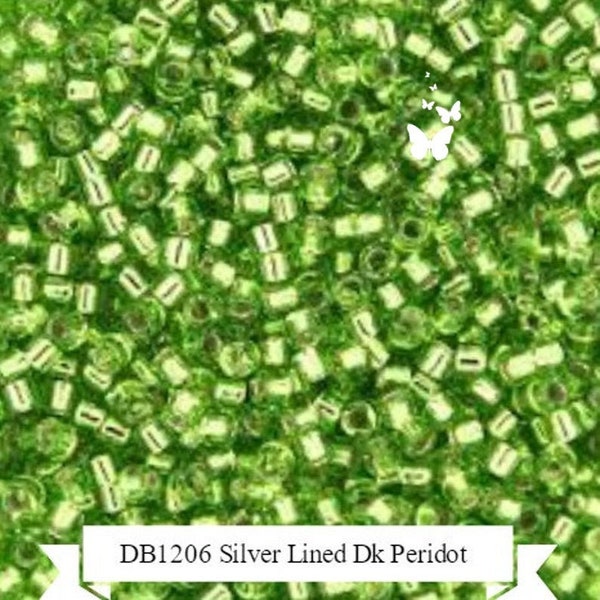 DB1206 Silver Lined Dark Peridot aka Silver Lined Lime  Size 11/0 Miyuki Delica (5gr), DIY Jewelry Bead Supply