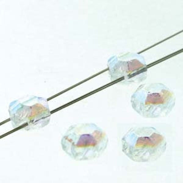 HONEYCOMB Jewel 6mm Chiseled Crystal AB 2 Hole Hexagon Czech Glass Beads (30pc), DIY Jewelry Bead Supply