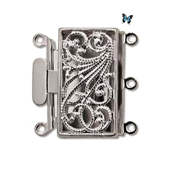 3 Strand Silver Plated Push Pull Box Clasp 13x22mm (1 Clasp), DIY Jewelry Supply