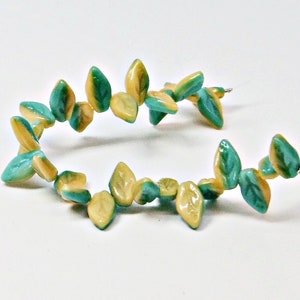 10x6mm Turquoise Green and Tan Two Tone Czech Glass Leaf Beads (28pc)