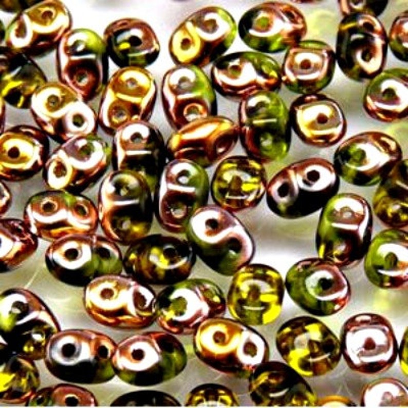 DIY Jewelry Bead Supply 10gr MINIDUO Olivine Capri Gold Two Hole Glass Beads