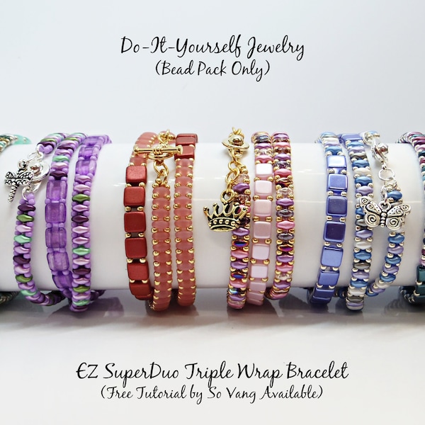 Triple Wrap Bracelet BEAD KIT, So Vang's EZ SuperDuo Pattern Free w/ Purchase, Do-It-Yourself Jewelry, Bead Supply