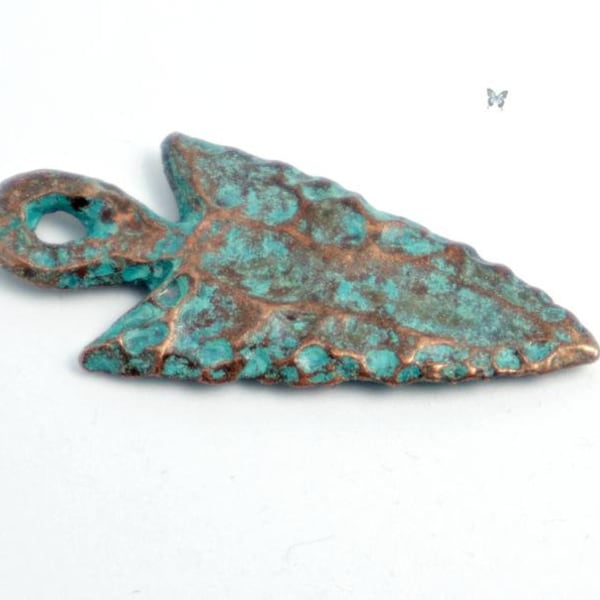 1pc Green Patina Neolithic Arrowhead Pendant (22x47mm), Mykonos Greek Metal Casting DIY Jewelry Supply