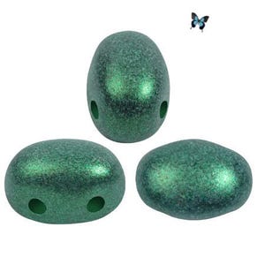 SAMOS par Puca® Metallic Matte Green Forest 2-Hole Czech Glass Beads 10gr (40-45pc), DIY Jewelry, Bead Supply