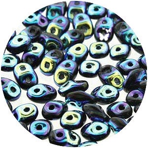 SUPERDUO Jet Full AB Two Hole Glass Beads (10gr), DIY Jewelry Bead Supply
