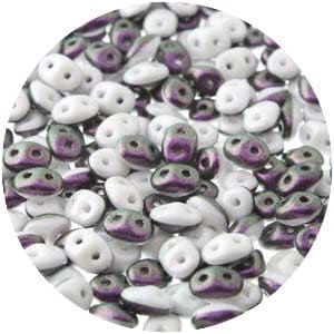 SUPERDUO Duet Polychrome Black Raspberry and Cream Two Hole Glass Beads (10gr), DIY Jewelry Bead Supply