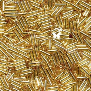 Silver Lined Gold Crystal Miyuki Bugle Beads BGL2-062 (aka 003) (10gr), DIY Jewelry Bead Supply