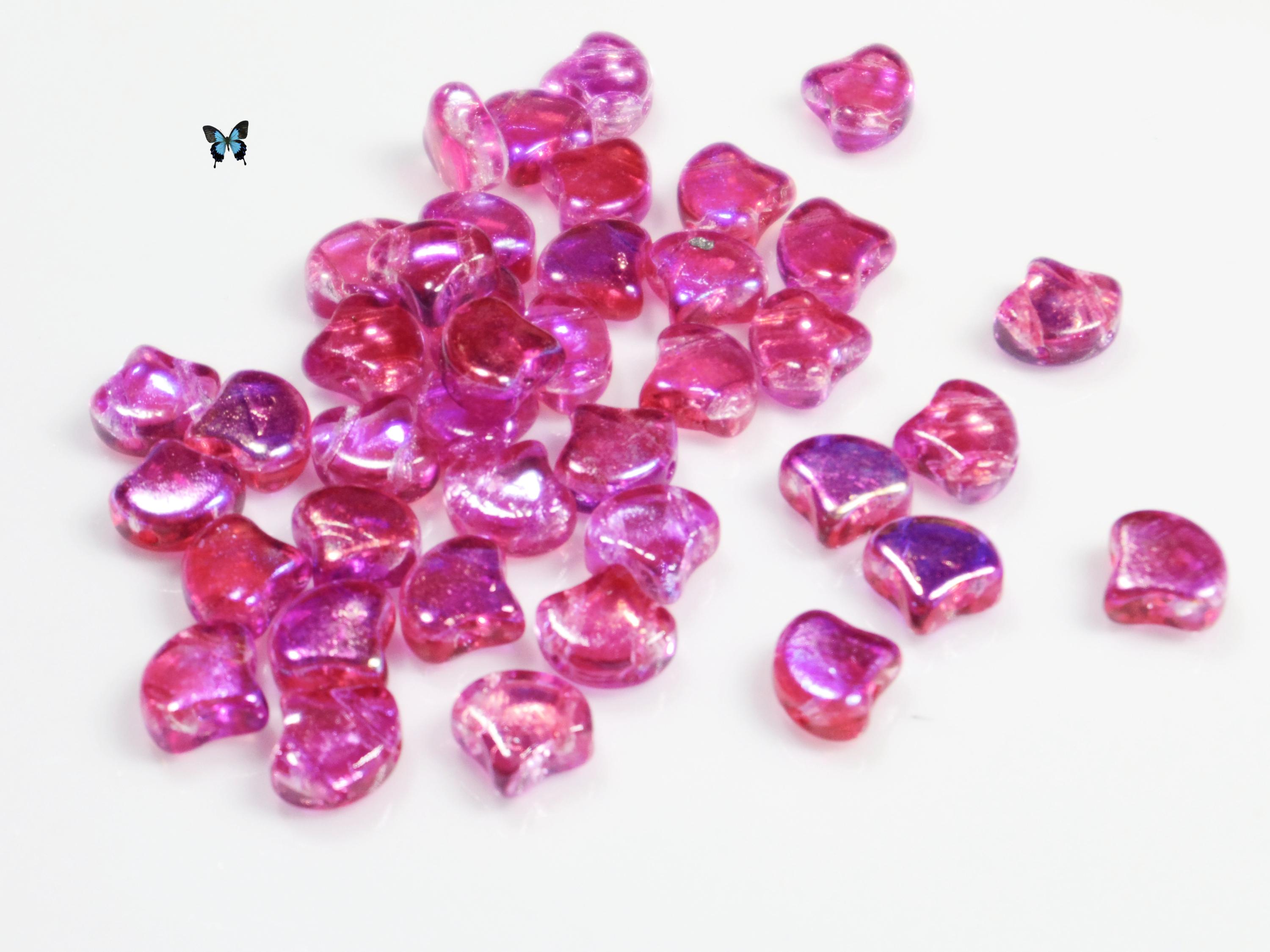 Summer Rainbow Pink GINKO (10gr/approx 40+ pc) Czech Glass 2-Hole Beads, DIY Jewelry Bead Supply
