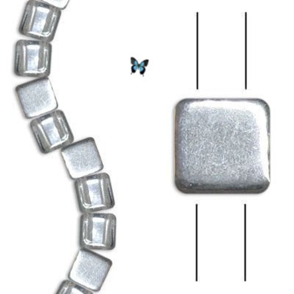 6mm Crystal Silver Two Hole Tile Czech Glass Beads (30pc Strand), DIY Jewelry, Bead Supply