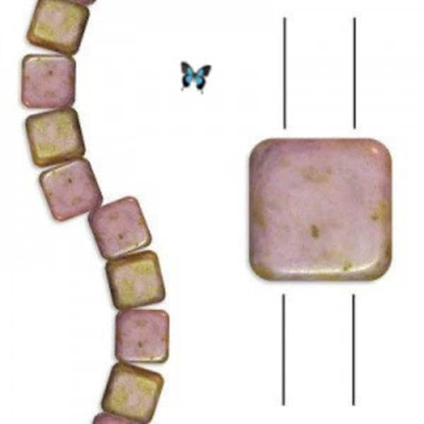 6mm Frosted Chalk Lumi Brown Two Hole Tile Czech Glass Beads (30pc Strand), DIY Jewelry, Bead Supply