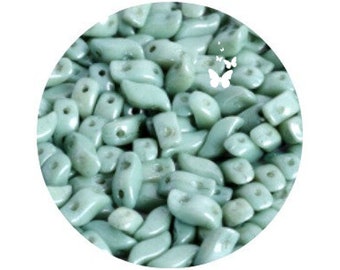 90pc STORMDUO Chalk White Teal Luster Czech Glass Two-Hole Beads (10gr/approx 90pc), DIY Jewelry, Bead Supply