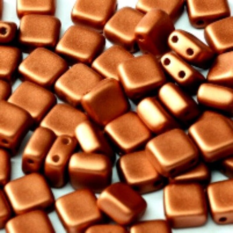 6mm Square Glass Czech Two Hole Tile Bead, Crystal Moon...