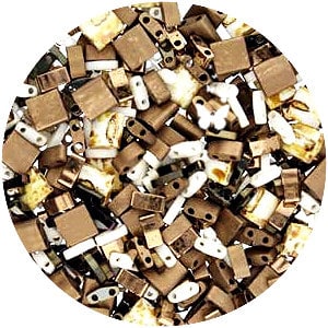 May include: A mix of brown and white glass beads in various shapes and sizes. The beads are perfect for jewelry making, crafting, and home decor.