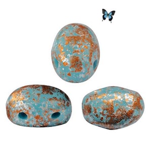 SAMOS par Puca® Opaque Blue Turquoise Tweedy 2-Hole Czech Glass Beads 10gr (40-45pc), DIY Jewelry, Bead Supply