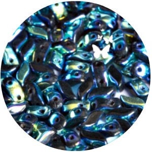 90pc STORMDUO Jet Full AB Czech Glass Two Hole Beads (10gr/approx 90pc), DIY Jewelry Bead Supply