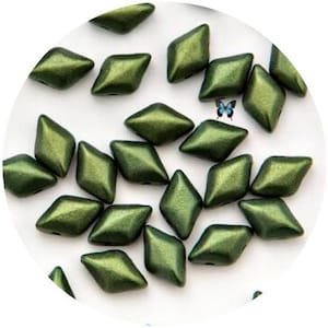 65-68ct Gold Shine Dark Olive GemDuo 2-Hole Czech Glass Beads (10gr), DIY Jewelry Bead Supply