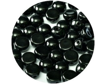 6mm Jet Black Two Hole Cabochon (20pc), DIY Jewelry Bead Supply