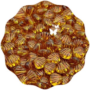 8mm Transparent Dark Topaz Czech Glass Shell Beads (20pc)