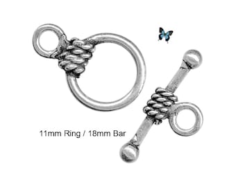 Wrapped Rope Toggle Clasp, Antique Silver Plated Copper (1 set), DIY Jewelry Supply