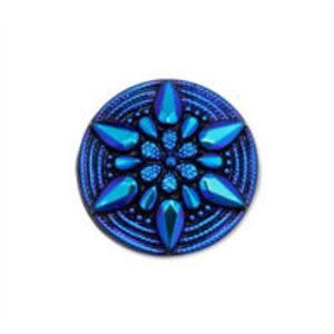 22.5mm PREMIUM CABOCHON Jet Glacier Blue Star Flower Round Glass Flat Back