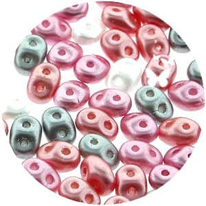 SUPERDUO Pretty In Pink Mix 129, Two Hole Matubo Glass Beads (10gr), DIY Jewelry Bead Supply