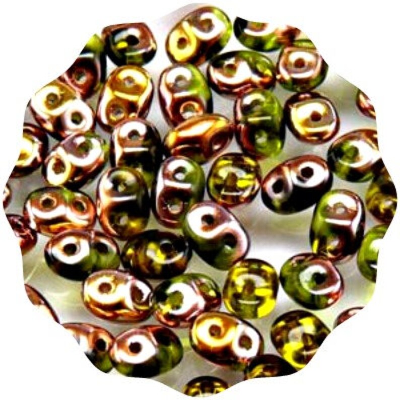 DIY Jewelry Bead Supply 10gr MINIDUO Olivine Capri Gold Two Hole Glass Beads