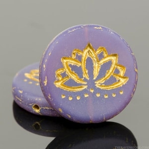 LAST ONES! 18mm Purple Opaline Matte Lotus Flower (2pc) Czech Glass Bead