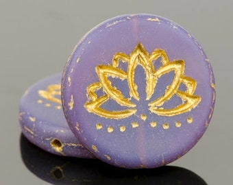 LAST ONES! 18mm Purple Opaline Matte Lotus Flower (2pc) Czech Glass Bead