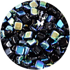 6mm Jet AB 2-Hole Tile Czech Glass Beads (30pc), DIY Jewelry, Bead Supply
