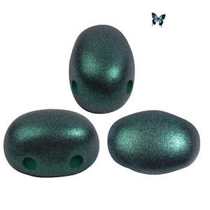 SAMOS par Puca® Metallic Matte Emerald 2-Hole Czech Glass Beads 10gr (40-45pc), DIY Jewelry, Bead Supply