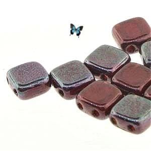 6mm Ruby Vega 2-Hole Tile Czech Glass Beads (25pc)