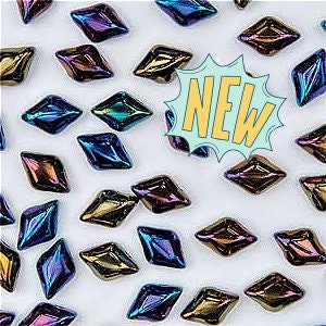 MINI GemDuo Jet Rainbow Iris 2-Hole Czech Glass Beads (5gr), Free Pattern Available, DIY Jewelry Bead Supply