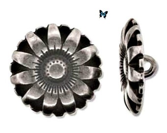 10 Tibetan Antiqued Silver Flower Leaf Design Metal 17mm Round Shank Buttons 