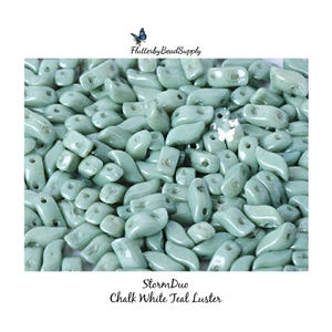 90pc STORMDUO Chalk White Teal Luster 2-Hole Czech Glass Beads