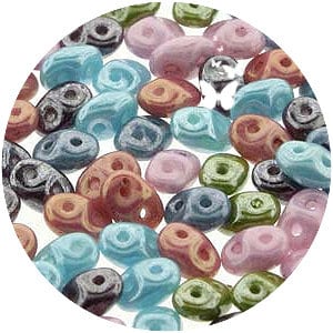 SUPERDUO Cotton Candy Mix 123, Two Hole Matubo Glass Beads (10gr), DIY Jewelry Bead Supply