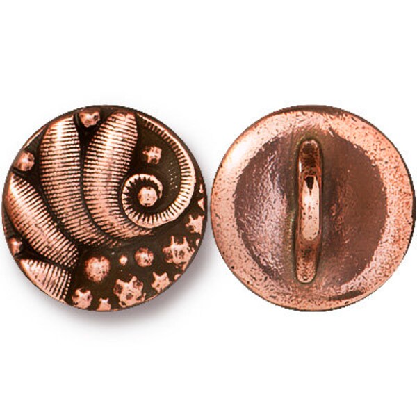 12mm Antiqued Copper Plated Czech Round Button, TierraCast Metal Shank Button (1pc), DIY Jewelry Supply