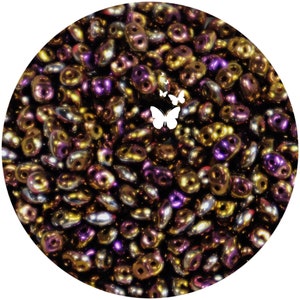 SUPERDUO Red/Black Full Brown Flare Two Hole Glass Beads (10gr), DIY Jewelry Bead Supply