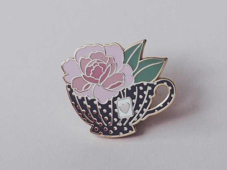 Teacup Peony Enamel Pin Floral Pin Tea Lovers Gift Etsy