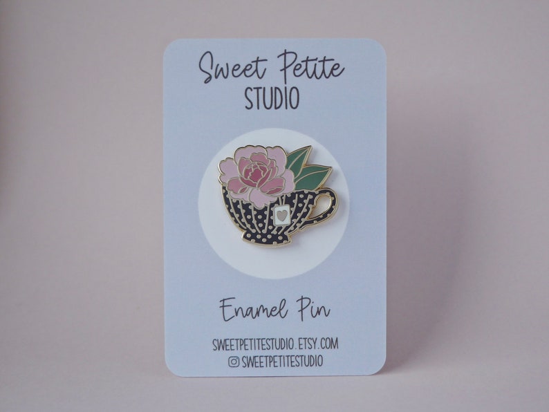 Teacup Peony Enamel Pin Floral Pin Tea Lovers Gift Etsy