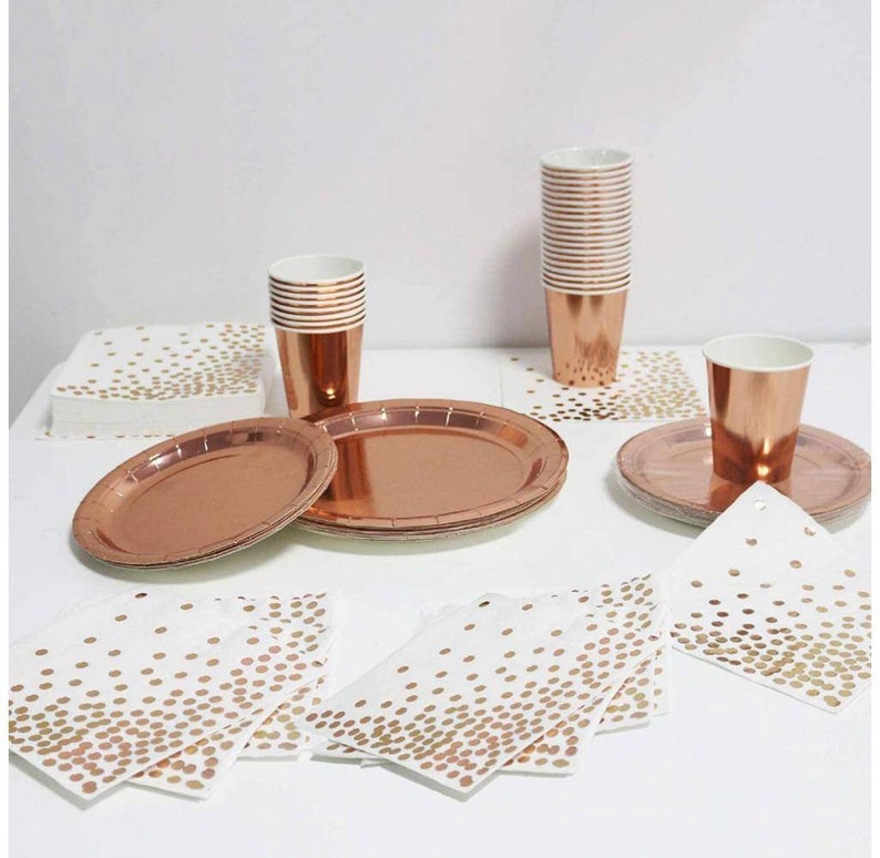250 Pcs Rose Gold Party Tableware Set Including Paper Plate Etsy UK