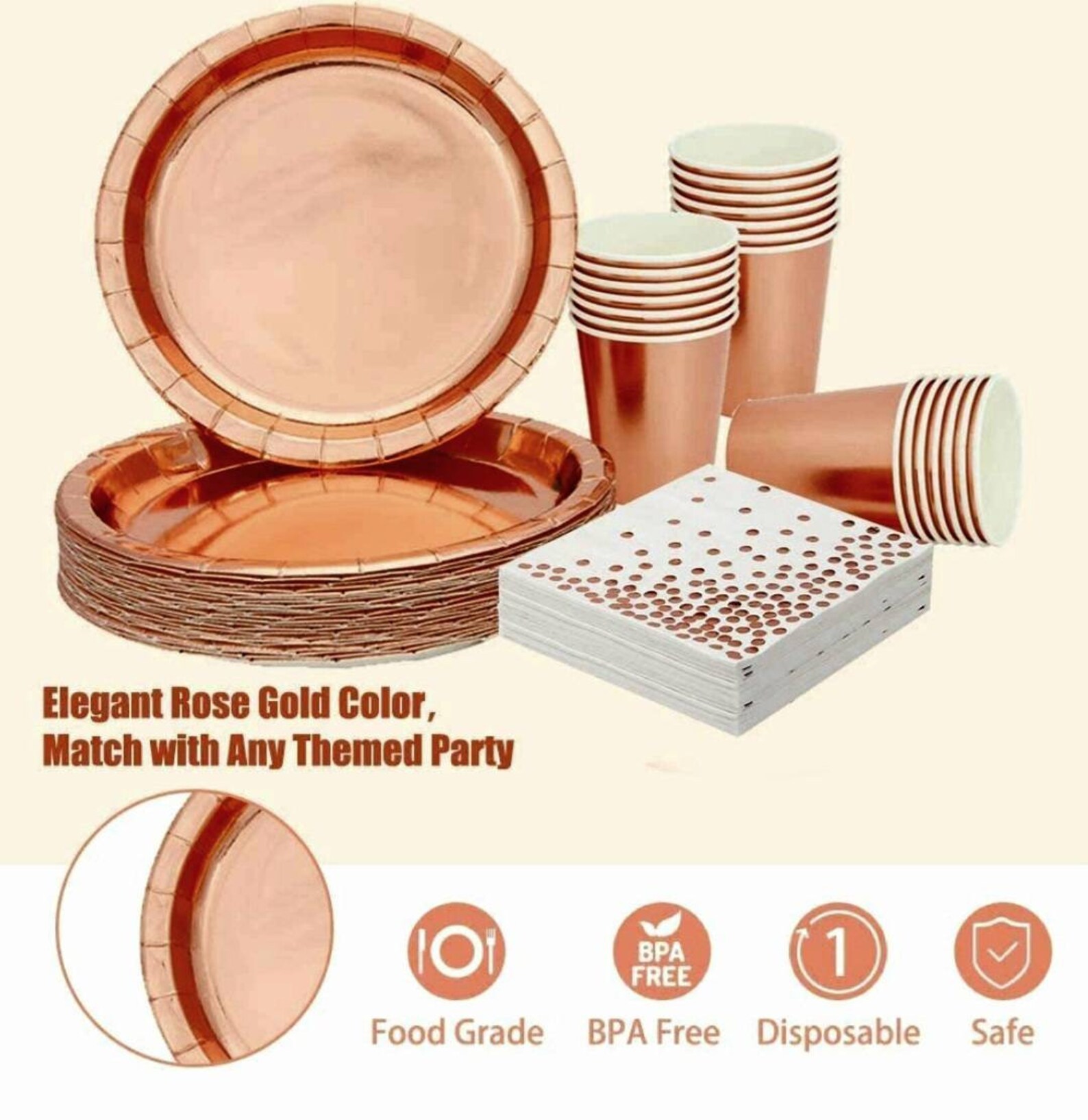 250 Pcs Rose Gold Party Tableware Set Including Paper Plate Etsy UK