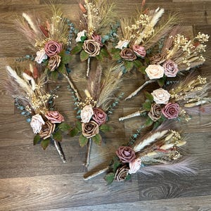 Mauve Bridesmaids Bouquets: Boho Rustic Faux Flowers