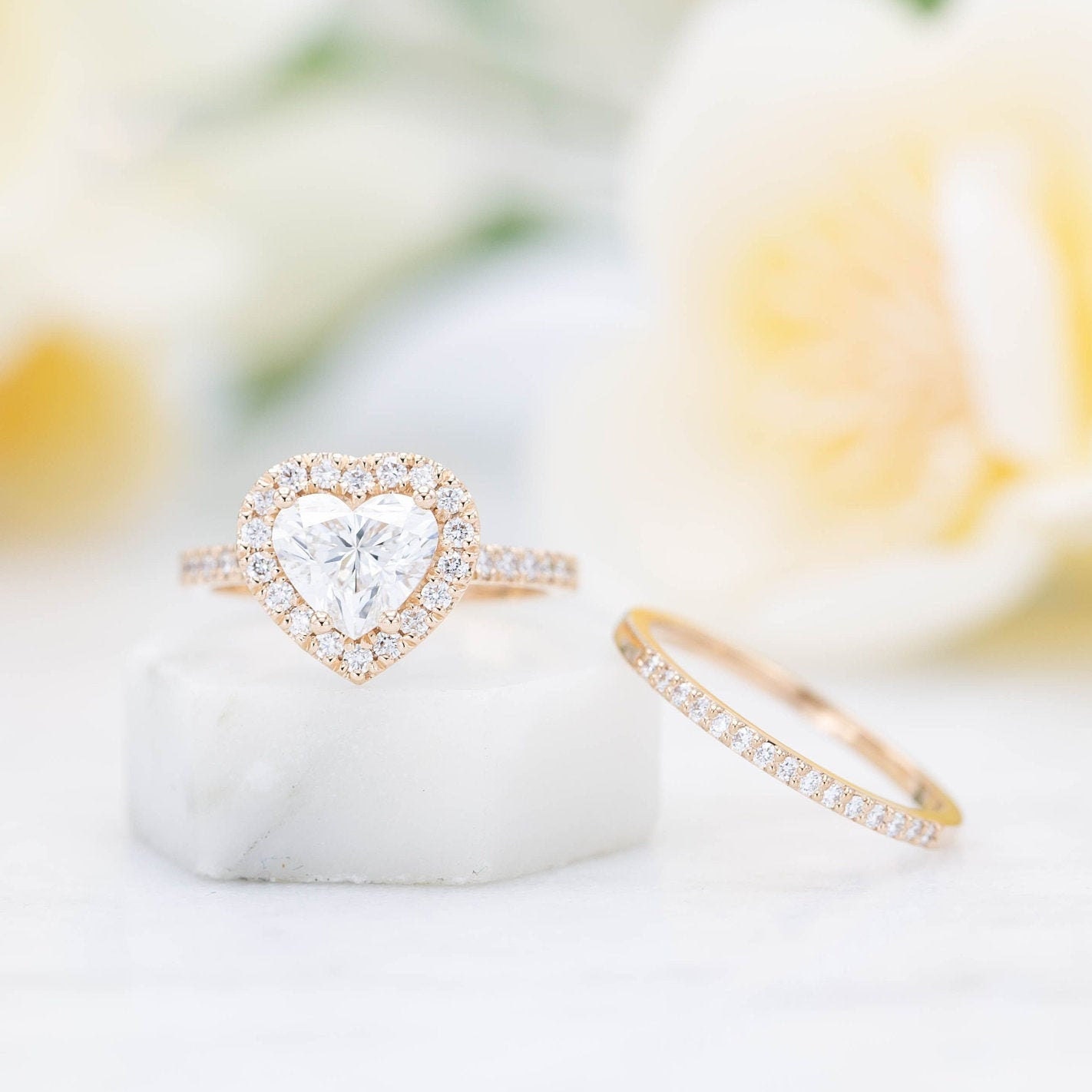 Heart moissanite engagement ring set Simple engagement ring Etsy
