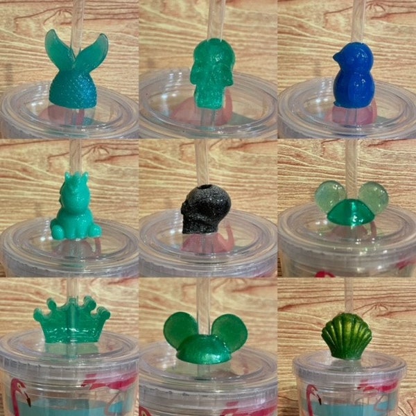 FREE SHIPPING! Straw Toppers, Mermaid Fin, Mermaid Tail, Skull, Penguin, Unicorn, Mickey Mouse Inspired Ears, Sea Shell, Crown