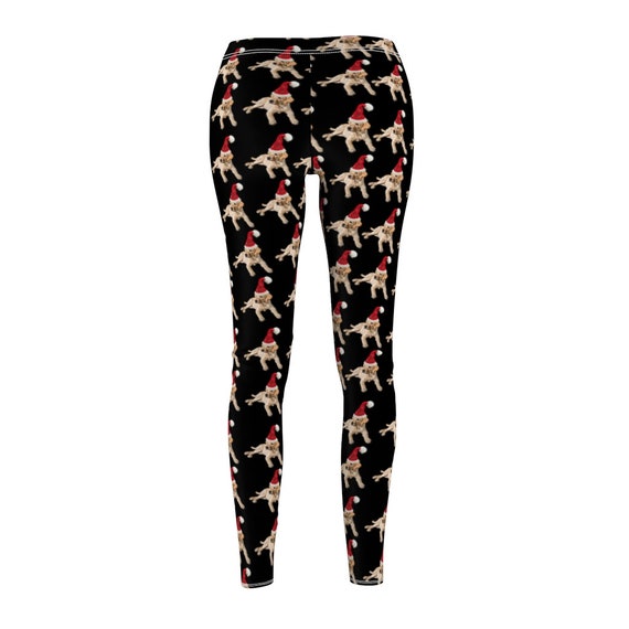 Women s Black Cute Christmas Leggings With Yellow Lab Puppy in Santa Hat Loungewear Work Out Leggings Yoga Pants Etsy UK