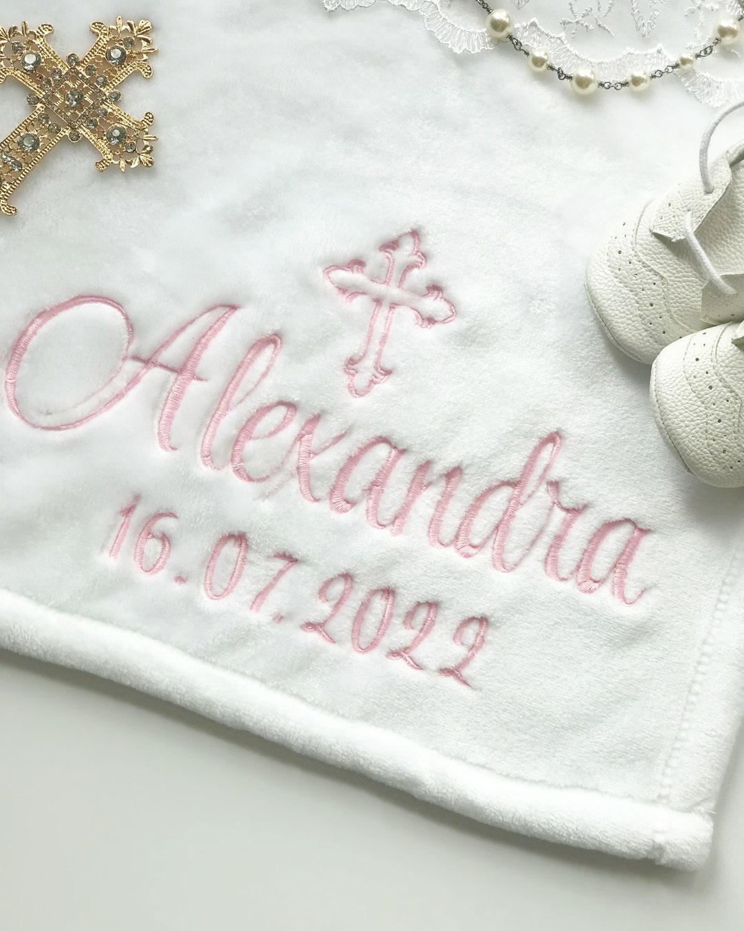 Baby Baptism Blanket Baby Christening Gift Personalized Embroidered