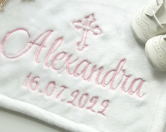 Baby Baptism Blanket | Baby Christening Gift | Personalized Embroidered Baby Blanket | Newborn Baby Keepsake | Baptism Gift